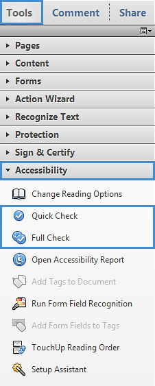 Image locates “check up” in the tool bar drop down menu.