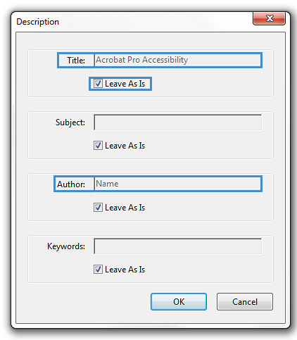 Image demonstrates the changes required in the description dialog box.
