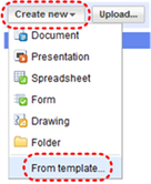 Image demonstrates location of From template option in the Create new drop-down menu.