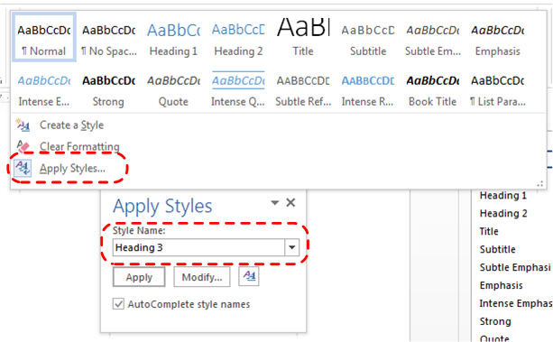 how to apply heading styles in word 2013