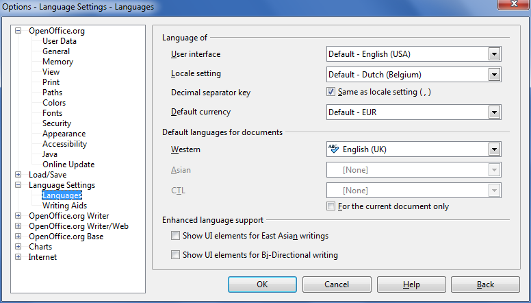 Image demonstrates location of Language option in Languages dialog.