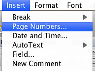 Image locates "page numbers" under the insert drop down menu.