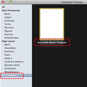 Image demonstrates location of template icon in the Template Chooser dialog.