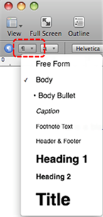 Image demonstrates location of headings drop-down menu in the Format bar.
