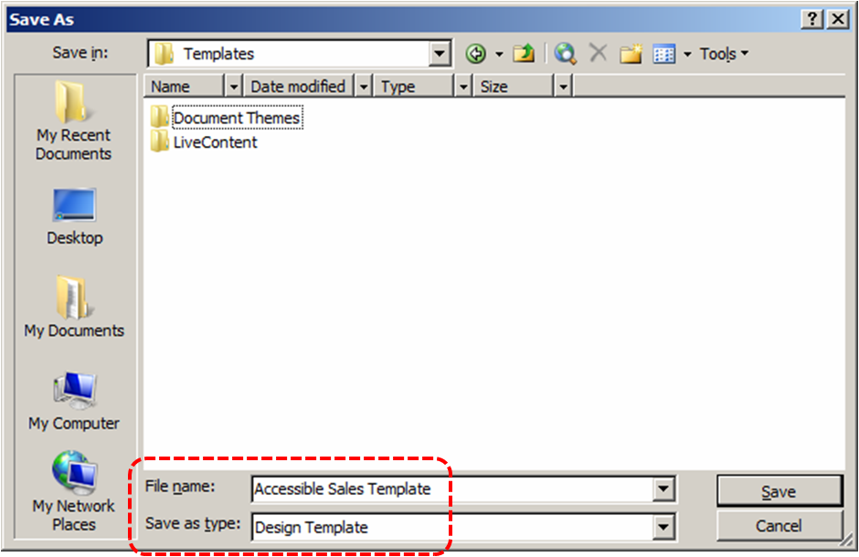 Image demonstrates location of File name and Save as type box in the Save As dialog.