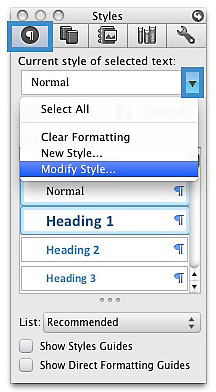 Image demonstrates the location of "Modify Style" in the "Styles" dialog box.