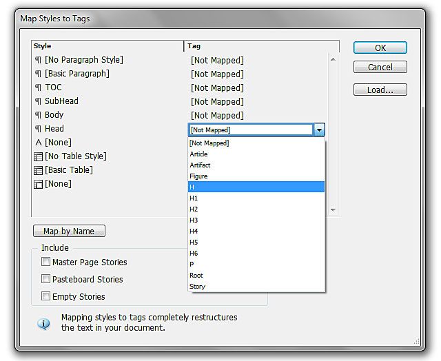 Image demonstrates the changes that can occur in the “Map Style to Tags” dialog box.