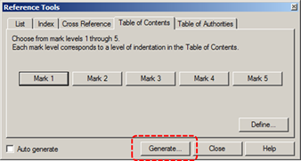 Image demonstrates location of Generate button in the Reference Tools dialog.