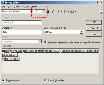 Image demonstrates location of font size option in the Styles Editor dialog.