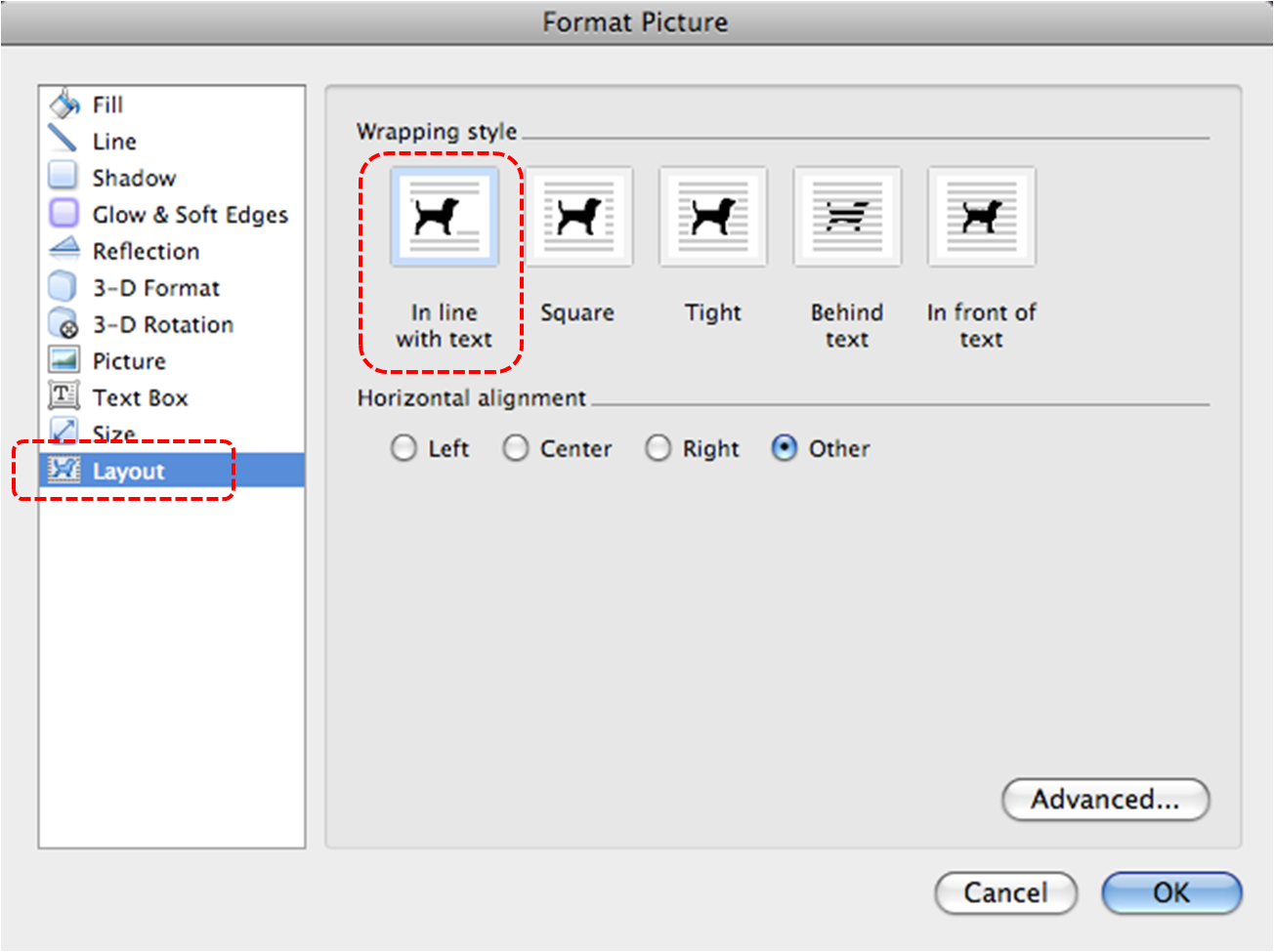 options in ms word 2008 for mac